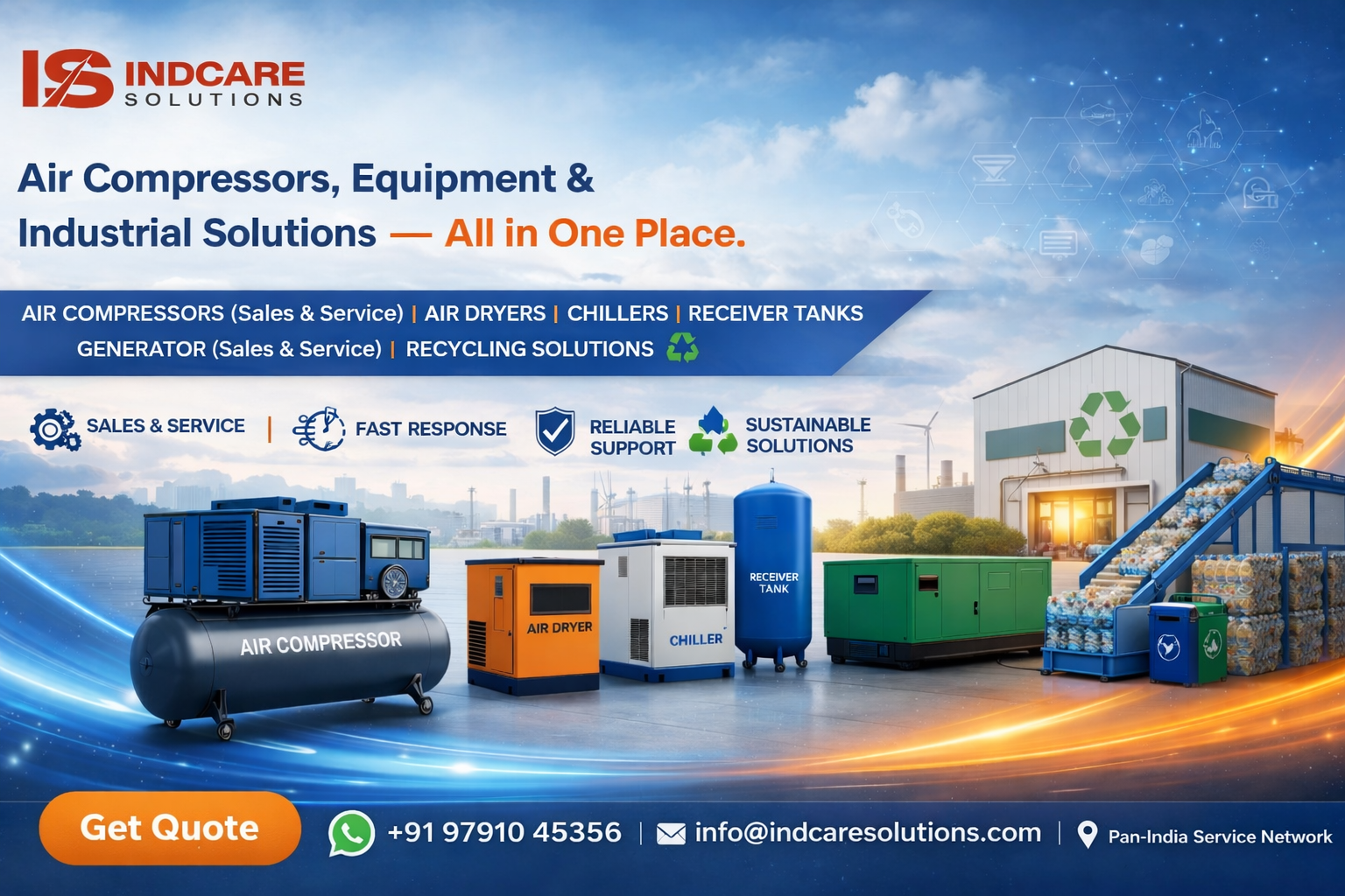 Industrial air compressor system in a plant room